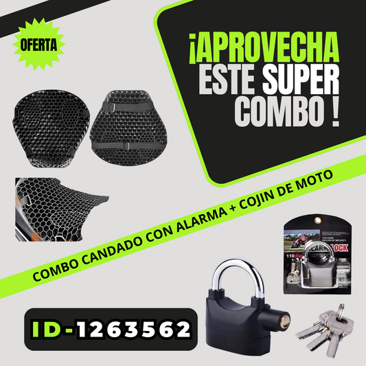 Combo Candado alarma + Cojín para Moto